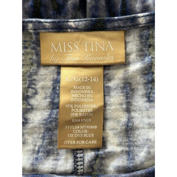 Miss Tina Tie-Dye Blue Blouse With Sequin Embellished Front & Elastic Waist L - Picture 6 of 7